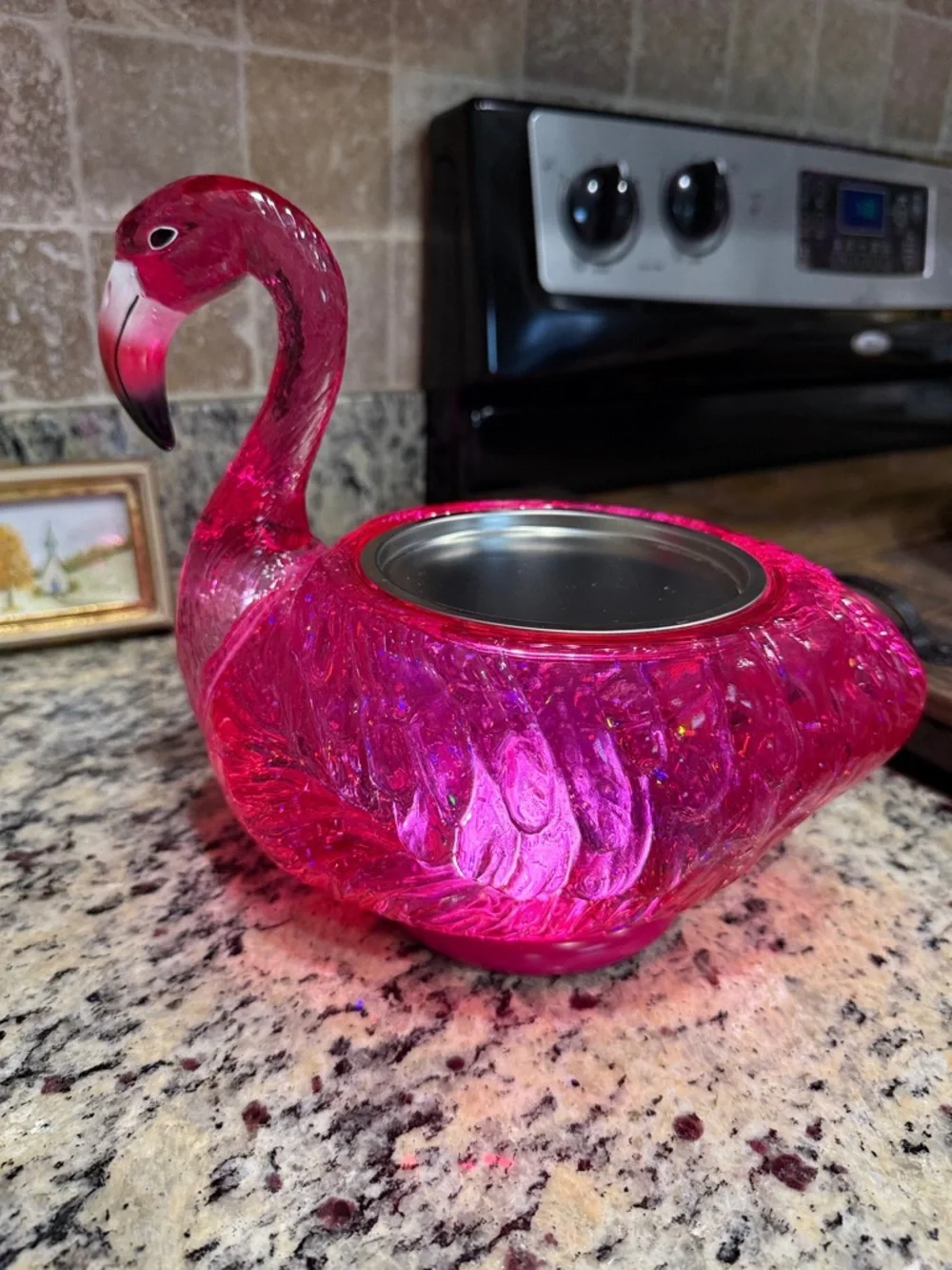 Bath and Body Works Pink Flamingo glitter globe 3 Wick Candle Holder - Picture 6 of 6